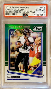LAMAR JACKSON 2018 HONORS SCORE UPDATE ROOKIE GREEN PRIZM END ZONE #6/6 PSA 10 GEM RAVENS